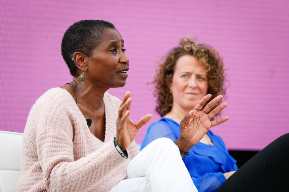 Michele Roberts speaks at the Women in Leadership panel at the espnW Summit in 2018. (Photo by Meg Oliphant/Getty Images)