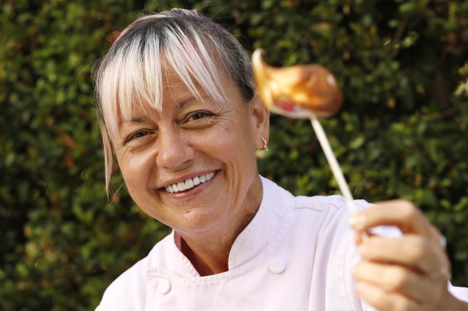 Chef Sherry Yard prepares baked Alaska.