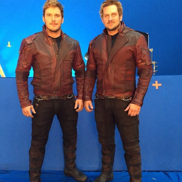 Chris Pratt and Tony McFarr on the set of “Guardians of the Galaxy.” Chris Pratt/Instagram