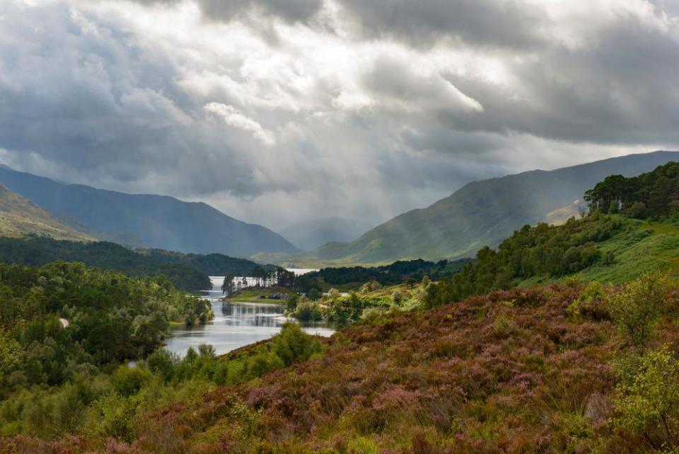 Sunshines through the clouds over Loch Affric.