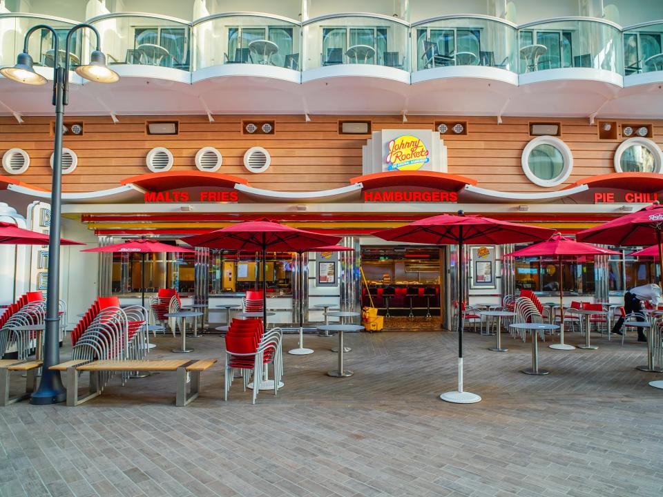 The outside of a Johnny Rockets on a cruise ship