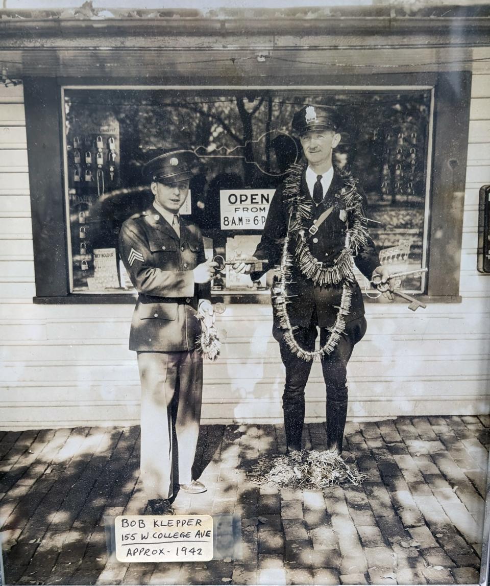 Bob Klepper pictured in 1942 outside the original store at 155 West College Ave.