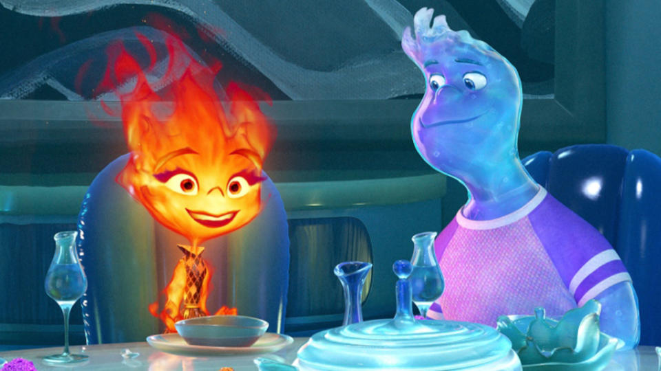 Ember (Leah Lewis) and Wade (Mamadou Athie) in Disney/Pixar's 'Elemental' 