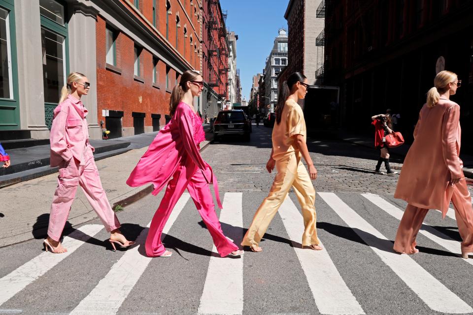 Models pose for the LaPointe presentation during September 2022 New York Fashion Week.