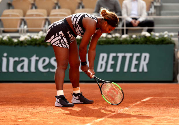 Serena Williams in Virgil Abloh for Nike at the 2019 French Open. Photo: Adam Pretty/Getty Images