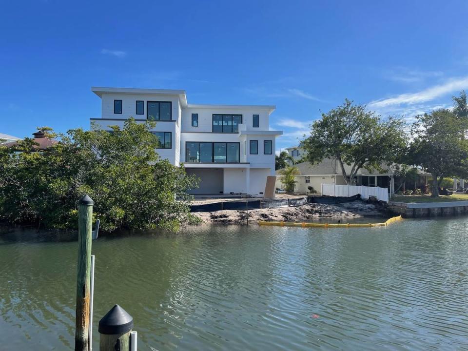 A turbidity barrier was recently installed along the shore of an Anna Maria property where a seawall is planned. Residents said the barrier was not in place during the recent removal of mangroves, allowing fill dirt to run off into the watershed.