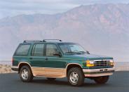 <p>From the get-go, Ford's top-level Explorer is named for the Eddie Bauer outdoor-apparel brand (a 1993 model is pictured). Sitting above the XL, Sport, and XLT trims, the Eddie Bauer Explorer comes fully loaded with premium cloth upholstery, two-tone paint, and every available power option. Ford would put the Eddie Bauer trim to pasture nearly twenty years later-pretty much around the same time the Eddie Bauer brand ceased to generate much excitement. </p>