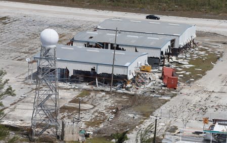 An aerial view shows damage at the Freeport airport after hurricane Dorian hit the Grand Bahama Island in the Bahamas