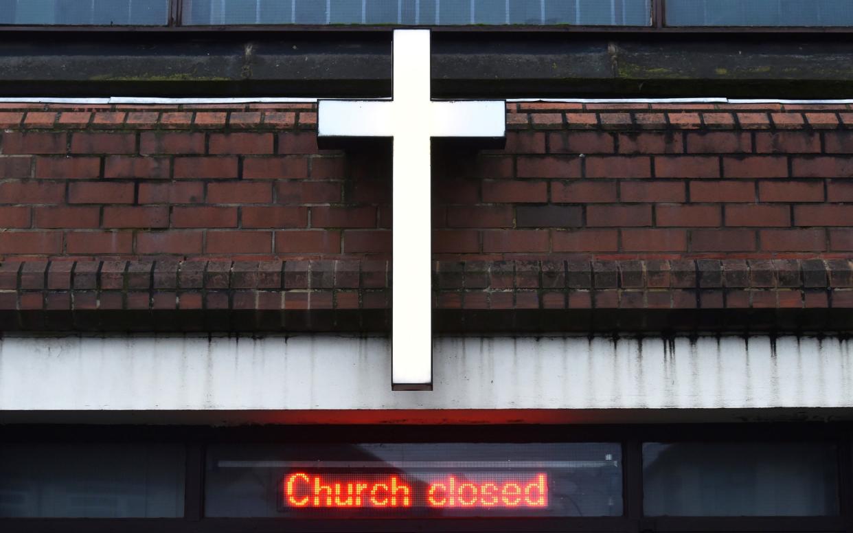 An electronic sign is displayed outside a Church