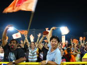 Crowd cheering at the NSP rally on 1 May at the Jurong West Stadium. (Yahoo! photo/ Ewen Boey)