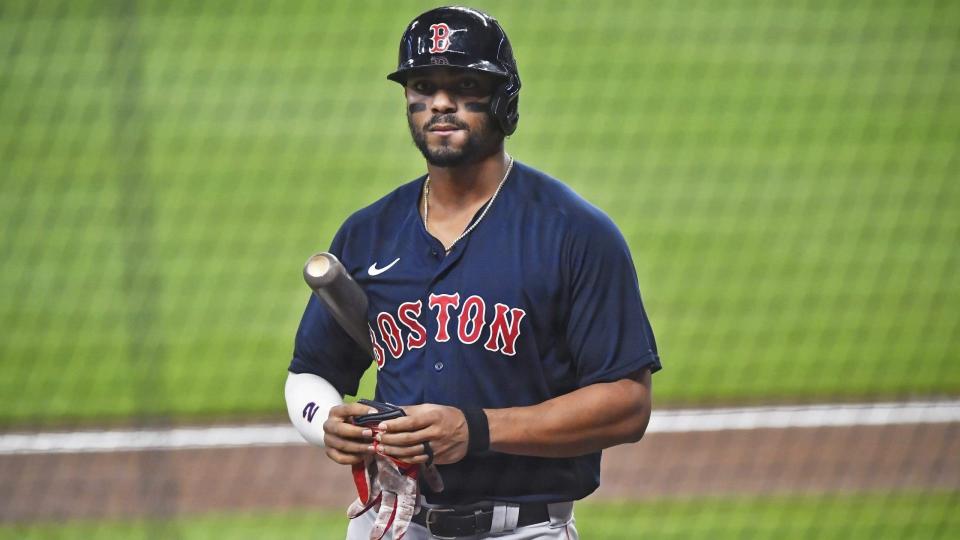 Mandatory Credit: Photo by Austin Mcafee/CSM/Shutterstock (10791737j)Boston Red Sox infielder Xander Bogaerts walks back to the dugout after striking out during the fourth inning of a MLB game against the Atlanta Braves at Truist Park in Atlanta, GAMLB Boston Red Sox vs Atlanta Braves, Atlanta, USA - 26 Sep 2020.