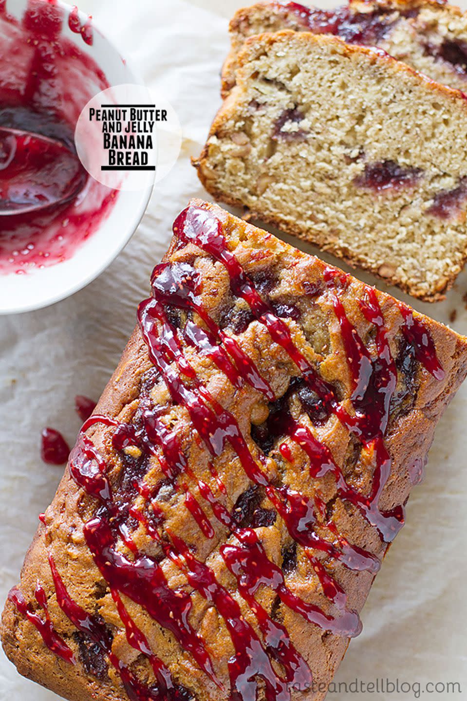 <p>A raspberry jam swirl turns this peanut butter <a rel="nofollow noopener" href="https://www.countryliving.com/food-drinks/g2203/banana-bread-recipes/" target="_blank" data-ylk="slk:banana bread;elm:context_link;itc:0;sec:content-canvas" class="link ">banana bread</a> into one delectable dessert.</p><p><strong>Get the recipe at <a rel="nofollow noopener" href="http://www.tasteandtellblog.com/peanut-butter-jelly-banana-bread-recipe/#_a5y_p=2126761" target="_blank" data-ylk="slk:Taste and Tell;elm:context_link;itc:0;sec:content-canvas" class="link ">Taste and Tell</a>.</strong></p>