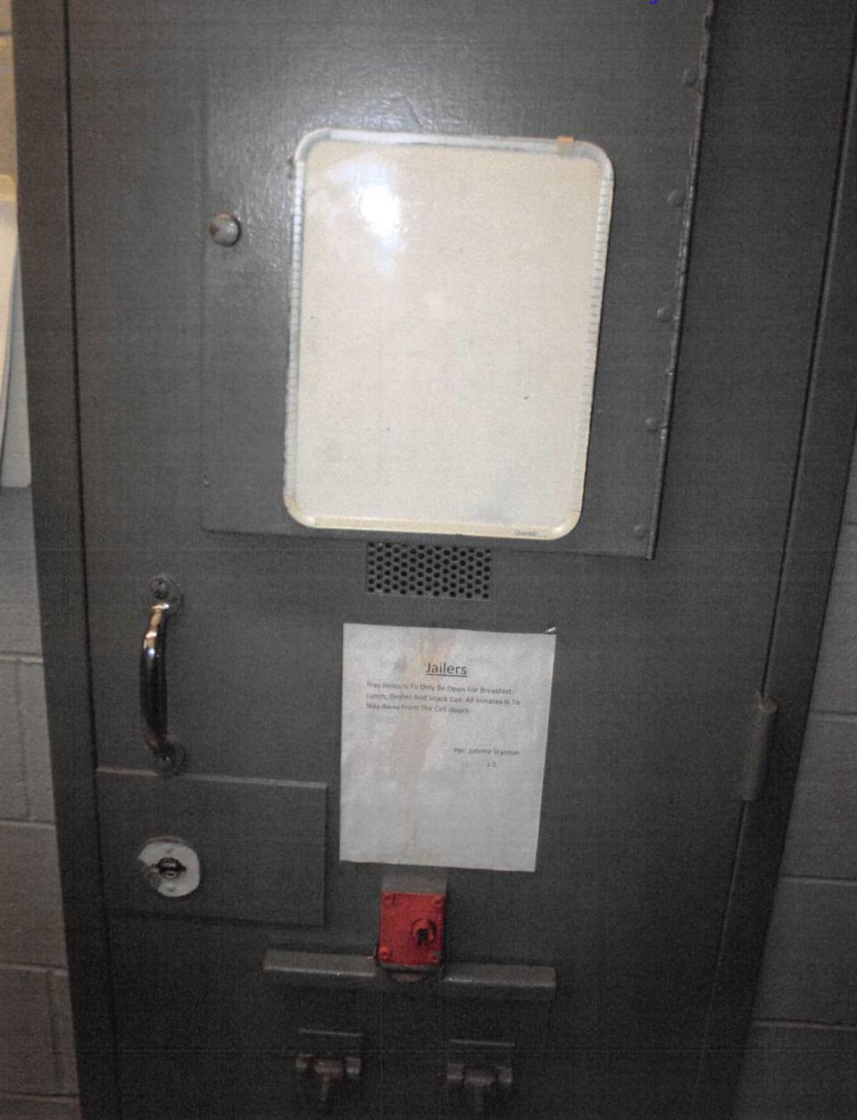 The door of the Benton County Jail cell where Sons was held Obtained by Mississippi Today
