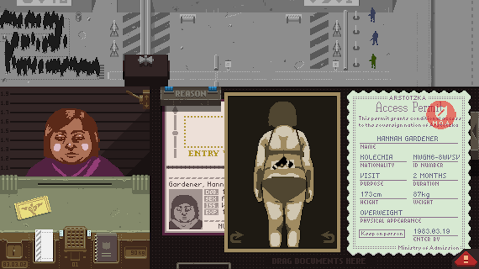 Screenshot from the video game _Papers, Please_.