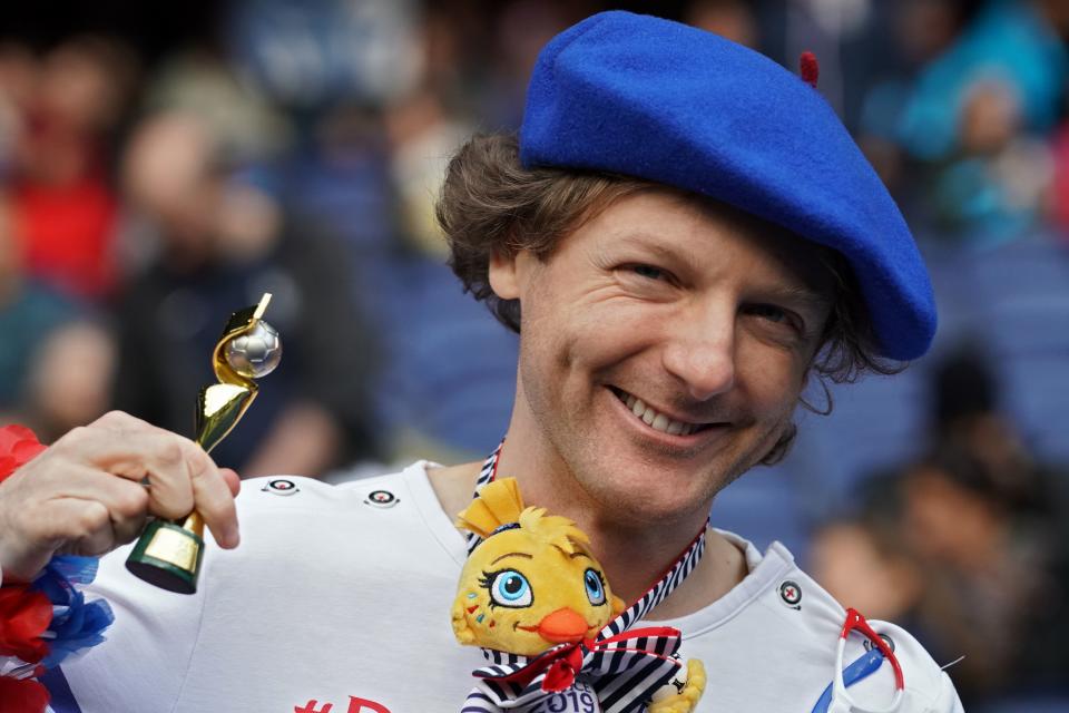 A French supporter poses ahead of the France 2019 Women's World Cup Group A football match between France and South Korea, on June 7, 2019, at the Parc des Princes stadium, in Paris. (Photo by Lionel Bonaventure/AFP/Getty Images)