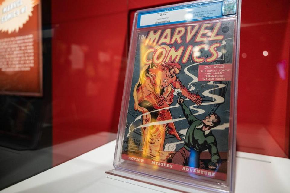 The only known original copy of Marvel Comics No. 1, from 1939, is on display at the “Marvel: Universe of Super Heroes” exhibit.