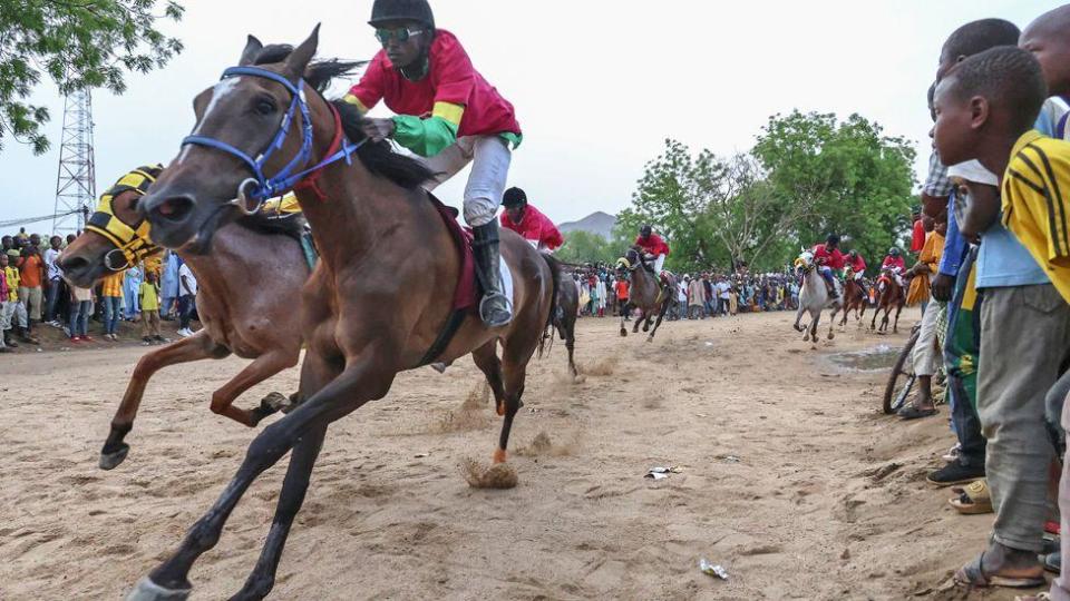 Jockeys taking part in the Cameroon International Grand Prix in Maroua, Cameroon - Saturday 11 May 2024
