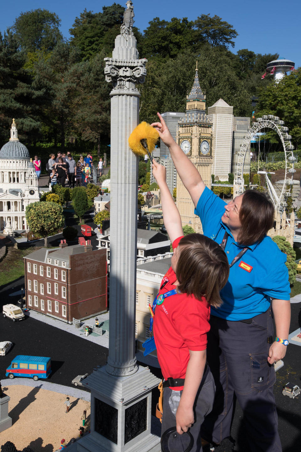 Stanley is pictured here with Paula Laughton, a&nbsp;&lrm;Models &amp; Theming Coordinator at Legoland Windsor.&nbsp; (Photo: PA Wire/PA Images)