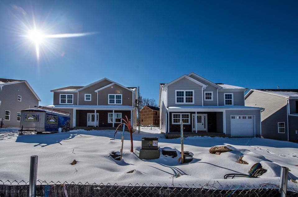 New homes are under construction on Red Cedar Drive in Bristol Township, on Thursday, Feb. 4, 2021.