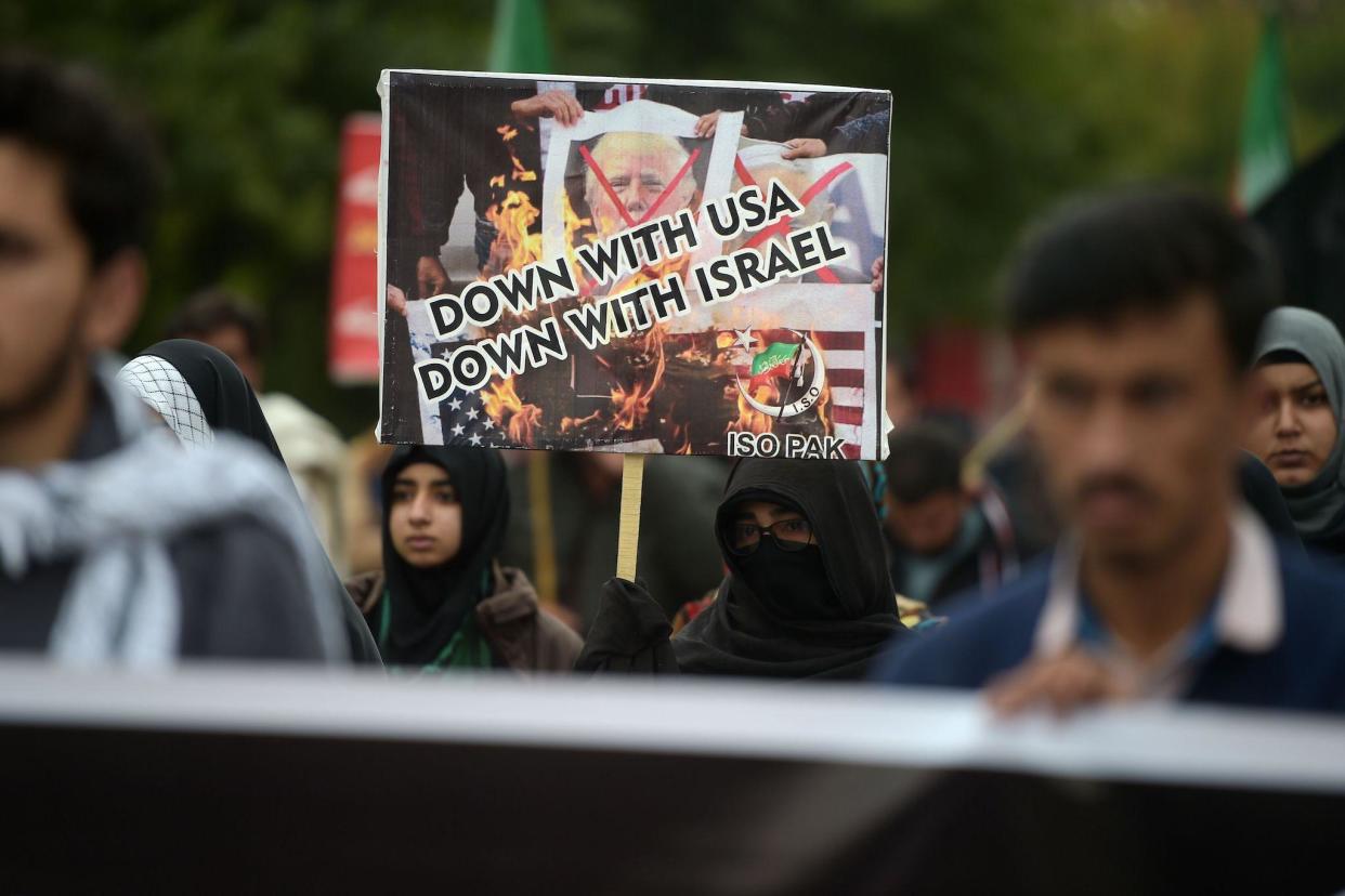 Protesters shout slogans against the United States during a demonstration following a US airstrike that killed top Iranian commander Qasem Soleimani in Iraq, in Islamabad on January 3, 2020: Aamir QURESHI / AFP