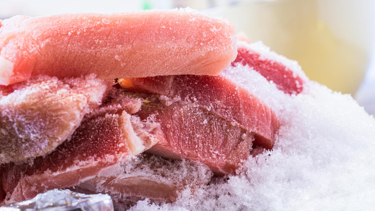 Frozen meat pork slices with hoarfrost - Image.