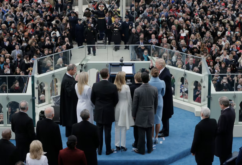 If Trump wins the election, the appeals process would be dragging on well after his swearing-in on Jan. 20, 2025. Here he is taking the oath of office on Jan. 20, 2017. (Brian Snyder/Reuters)