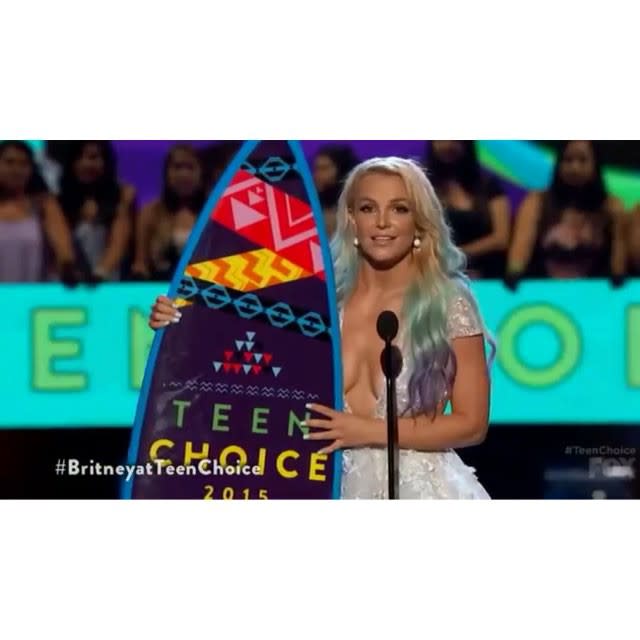 We already know Slayney. And Jokeney. And Kindacoolandurbaney. Now, <strong>Britney Spears</strong> is introducing us to Inspirationey. First, it was her speech at the Teen Choice Awards, where she told teens to be, “Fearless in your choices and don't be afraid to be yourself." <strong> WATCH: Find Out Why Britney Spears Is Dressed as a...Mermaid?!</strong> Now, she’s taking her “girl power!” message to her <em>Piece of Me</em> show in Vegas, where Feministney says she’s been single for a year and it’s been “very” (3x) “profound.” (We would be remiss not to point out that Britney and her ex, <strong>Charlie Ebersol</strong>, broke up in June, after dating for eight months. Maybe she forgot about him?) So instead of bringing another dude in the audience onstage to be her S&M slave during “Freakshow,” she picked a woman. Equal opportunity! Work that subliminal “Pretty Girls” promo, Britney! #BuyPrettyGirlsOnItunes <strong> NEWS: 'Jane the Virgin' Boss Reveals Details on Britney Spears' Guest Role</strong> Watch Britney’s speech below, after a little bit of “I'm a Slave 4 U!” Fun! Also, she just tweeted this picture: Backstage moment... Hair ✔️ Wings ✔️ pic.twitter.com/3w4t9JmbTp— Britney Spears (@britneyspears) August 24, 2015 Kinda cool and urban! Now, check out the throwback Britney and Justin picture that Alyssa Milano posted that made us feel all the feels: