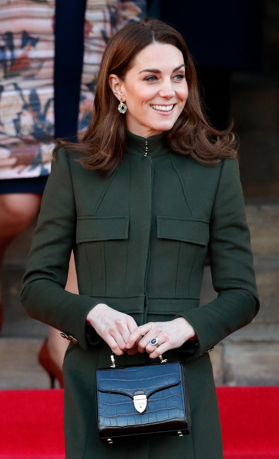 The Duchess of Cambridge carrying her patent Aspinal of London mini bag. (Getty)
