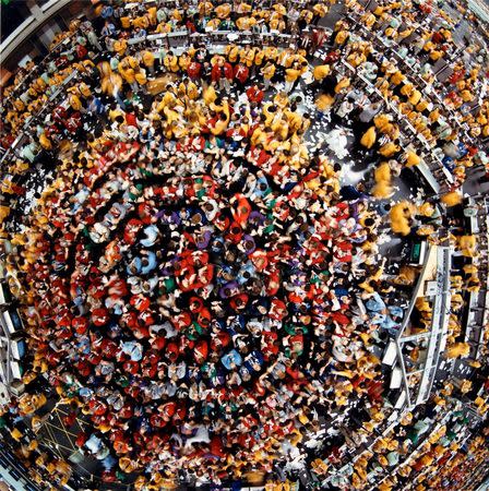 The S&P 500 trading pit is pictured from overhead at the Chicago Mercantile Exchange in Chicago, Illinois in this late 1980s handout photo. REUTERS/CME Group/Handout via Reuters
