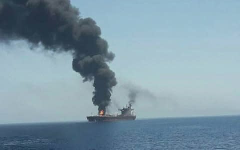 A fire on one of the two carriers in the Gulf of Oman - Credit: Al Hadath