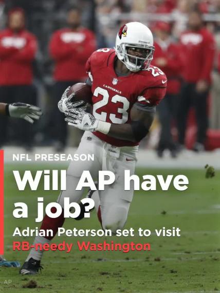 Adrian Peterson will visit running back-needy Washington on Monday