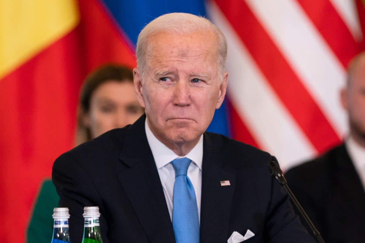 US President Joe Biden during a meeting with the leaders of the Bucharest Nine, a group of nine countries that make up the eastern flank of Nato, on Wednesday  (AP)