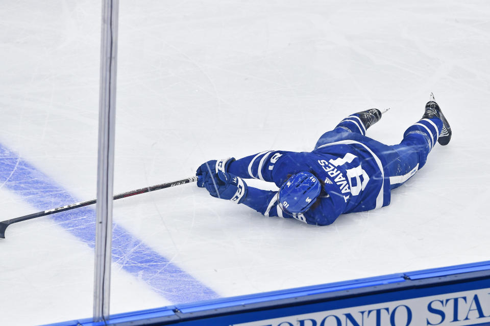 John Tavares was the center of a terrifying moment during Game 1 of the Leafs' first-round series with the Canadiens. (Getty)