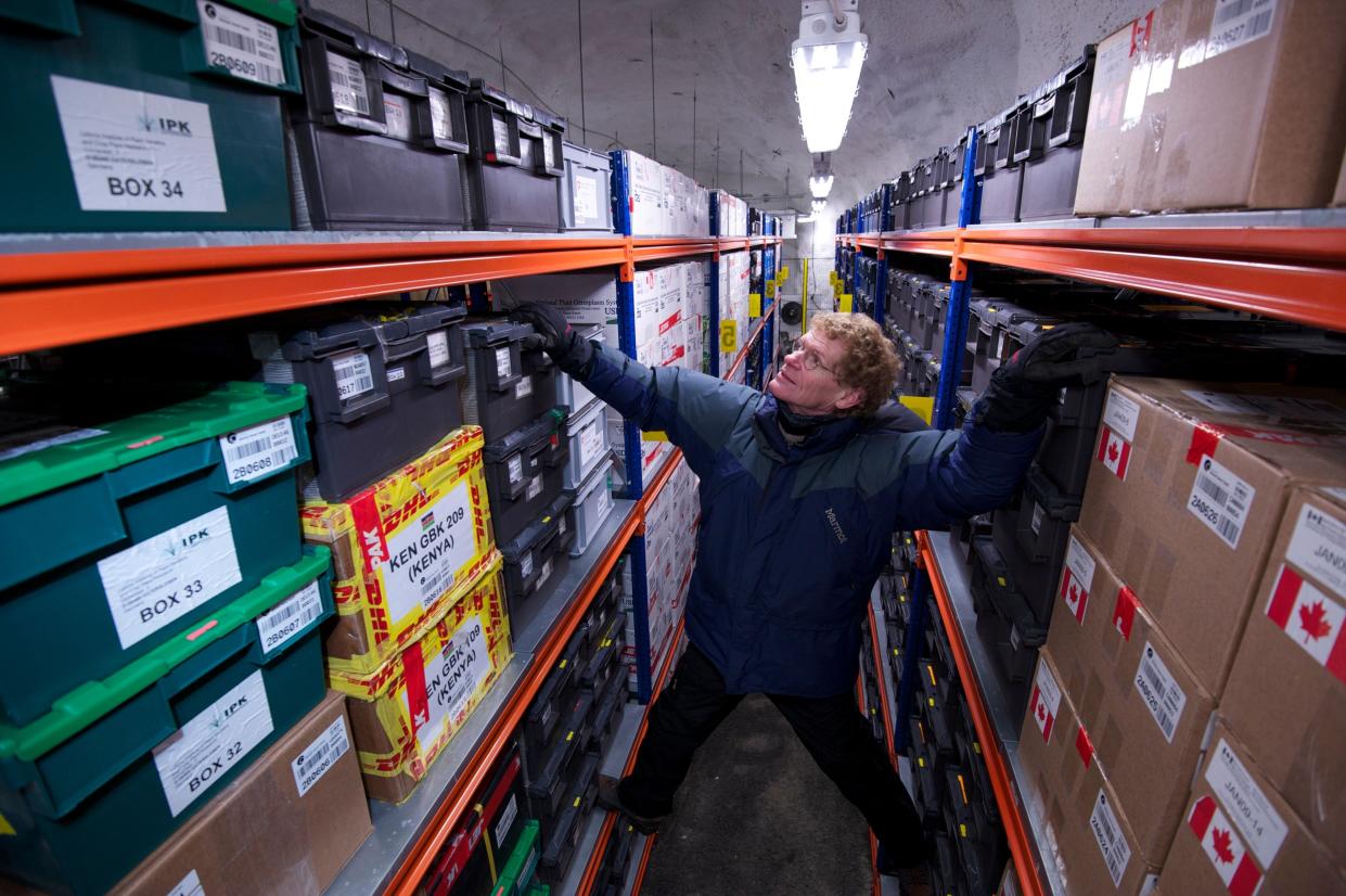 Cary Fowler, the U.S. Special Envoy for Global Food Security, and Geoffrey Hawtin, founding director at the Global Crop Diversity Trust, won the $500,000 World Food Prize for their work to establish the Svalbard Global Seed Vault. Here, Fowler is checking seed samples in the vault.