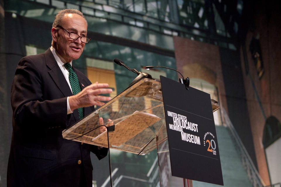 At the U.S. Holocaust Memorial Museum’s 20th Anniversary National Tour stop in New York, the ceremony honoring Holocaust survivors and WWII veterans included remarks from Senator Charles Schumer (NY). Credit: United States Holocaust Memorial Museum