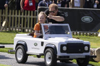 Prince Harry, Duke of Sussex, attends the Land Rover Driving Challenge at the Invictus Games venue in The Hague, Netherlands, Saturday, April 16, 2022. The week-long games for active servicemen and veterans who are ill, injured or wounded opens Saturday in this Dutch city that calls itself the global center of peace and justice. (AP Photo/Peter Dejong)