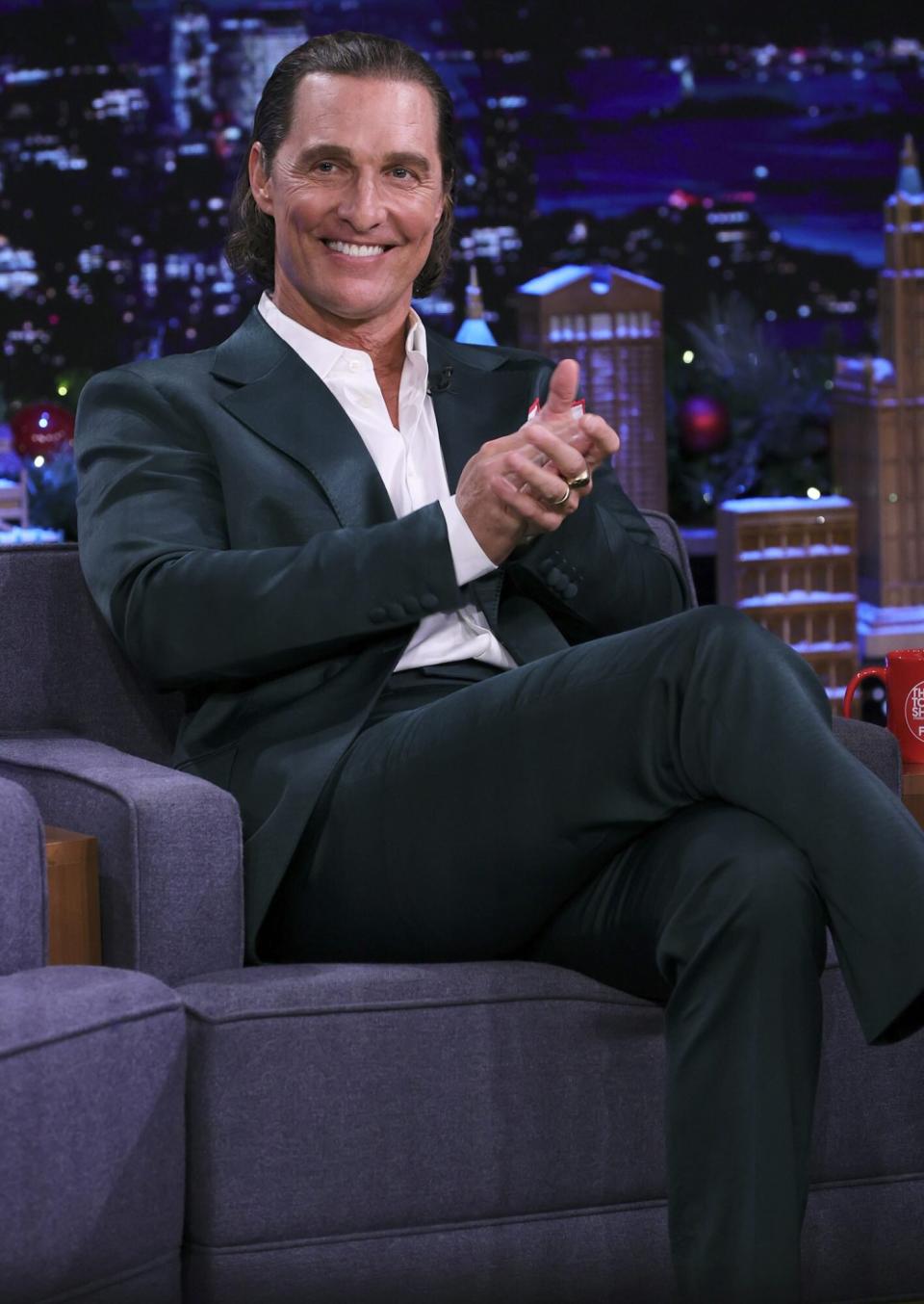 Matthew McConaughey during an interview with host Jimmy Fallon