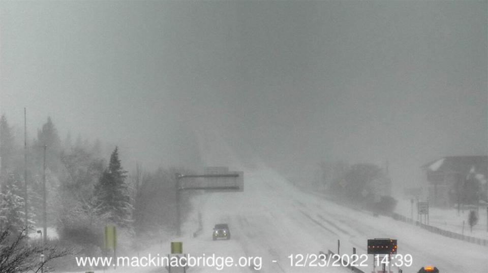 A view of the Mackinac Bridge from Mackinaw City looking north on Friday, Dec. 23, 2022.