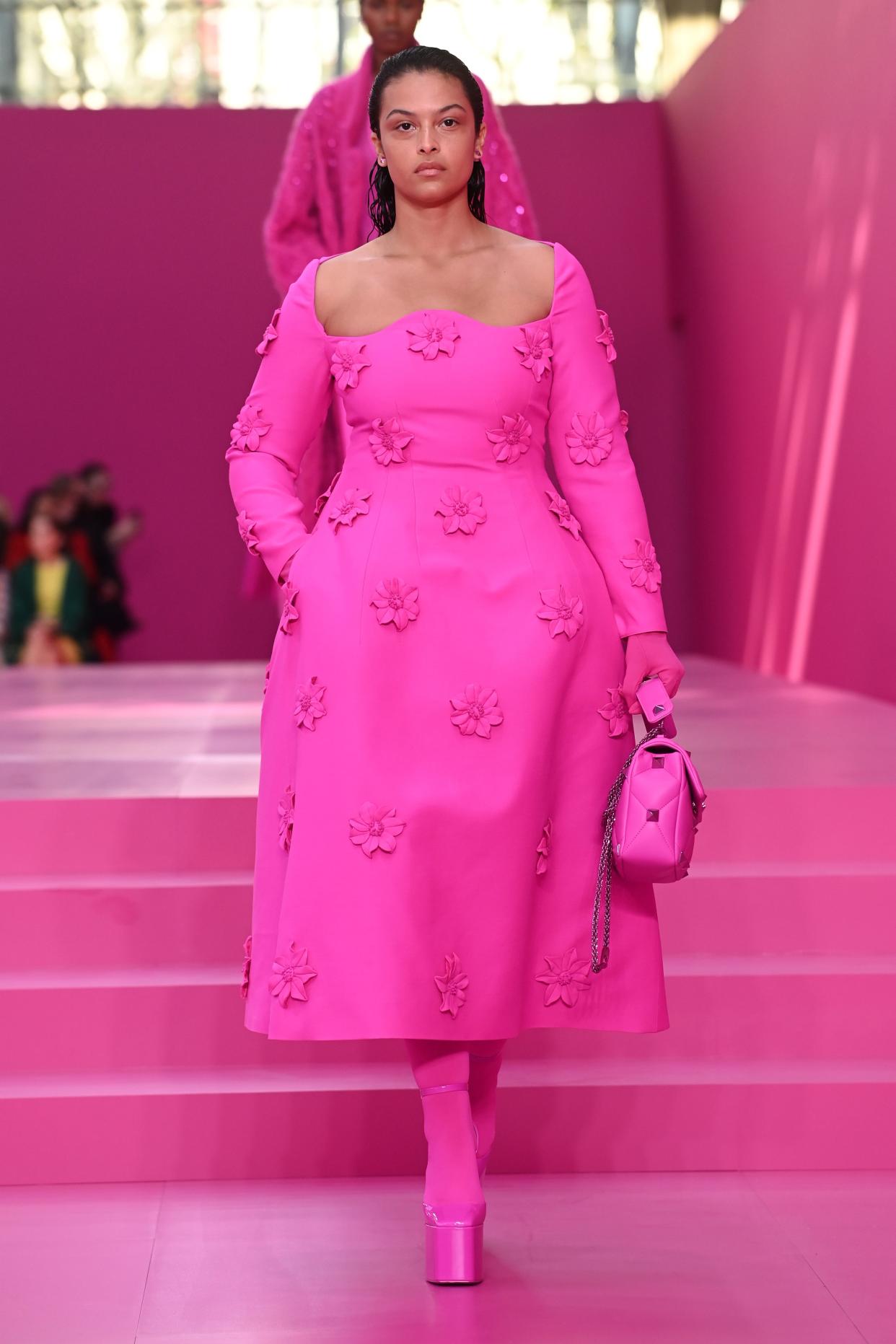 A model walks the runway during the Valentino Womenswear fall/winter 2022-2023 show as part of Paris Fashion Week on March 6, 2022.