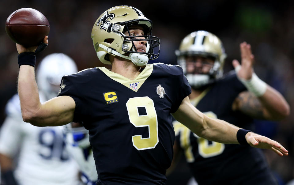 A pass interference call — of all things — cost Drew Brees his record-breaking TD throw. (Jonathan Bachman/Getty Images)