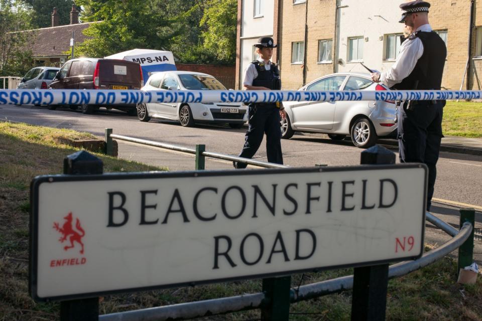 The victim was pronounced dead at the scene, where officers are pictured on Thursday morning: Matt Writtle