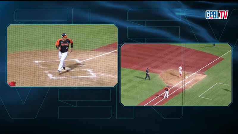 拿莫．伊漾踩壘太慢害球隊多掉1分。（圖／擷取自CPBL TV）