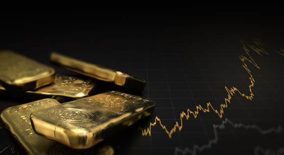 Gold bars and a stock chart.