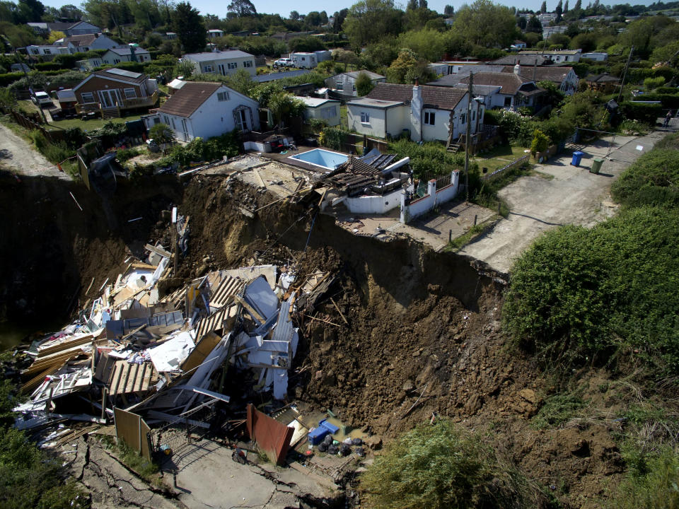 A home in Eastchurch, Kent, has been shattered overnight after the ground underneath it to give way as cliff erosion continued on from the weekend. June 2 2020. 