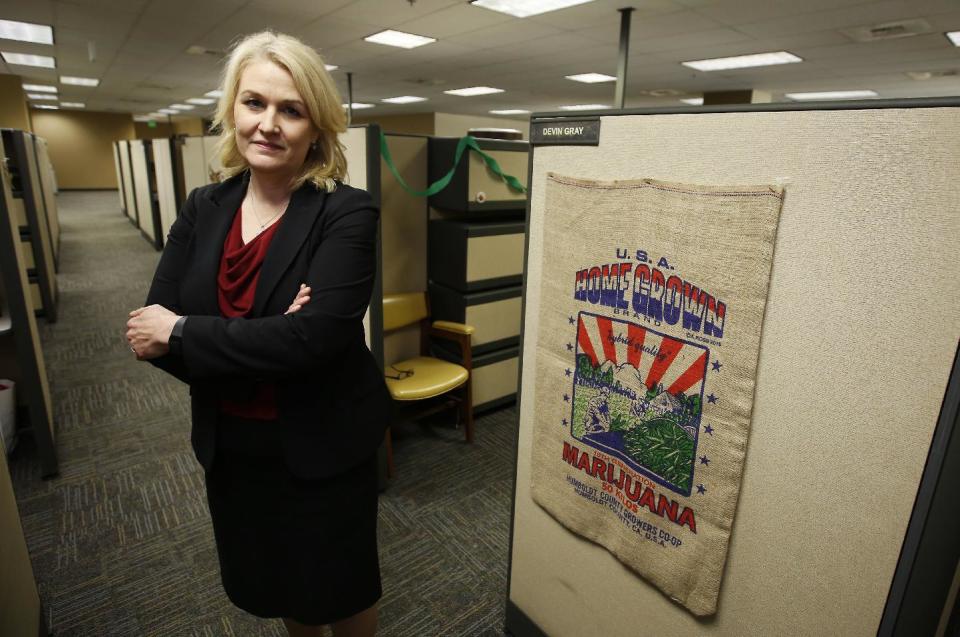 In this photo taken, Thursday, Jan. 19, 2017, Lori Ajax, chief of California's Bureau of Medical Cannabis Regulation, poses in the bureau's office in Sacramento, Calif. Ajax, and her staff are crafting regulations and rules that will govern the state's emerging legal pot mark, from where and how plants can be grown to setting guidelines to track the buds from fields to storefront. (AP Photo/Rich Pedroncelli)