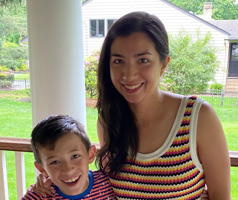 Caroline Harris, shown with her son, is the vice president of partnerships for Gannett. Her mother was born in Hong Kong, and her father was born in Egypt to Greek and Syrian parents. She is a member of Gannett's Asian American Forward ERG and co-chair of MENA Forward. Harris co-founded the United Asian Voices of West Orange in New Jersey.