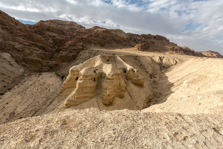 <span class="caption">Caves at Qumran, where the Dead Sea Scrolls were discovered.</span> <span class="attribution"><a class="link " href="https://www.flickr.com/photos/jonathanjj/8246948498" rel="nofollow noopener" target="_blank" data-ylk="slk:Lux Moundi via Flickr;elm:context_link;itc:0;sec:content-canvas">Lux Moundi via Flickr</a>, <a class="link " href="http://creativecommons.org/licenses/by/4.0/" rel="nofollow noopener" target="_blank" data-ylk="slk:CC BY;elm:context_link;itc:0;sec:content-canvas">CC BY</a></span>