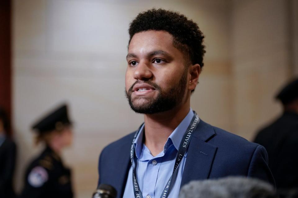 Rep.-elect Maxwell Frost, D-Fla., speaks with reporters as newly-elected members of the House of Representatives arrive at the Capitol for an orientation program, in Washington, Monday, Nov. 14, 2022 (AP)