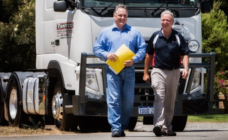 Rentco managing director Bob Shier and Emeco Holdings managing director Ken Lewsey. Picture: Tony McDonough.