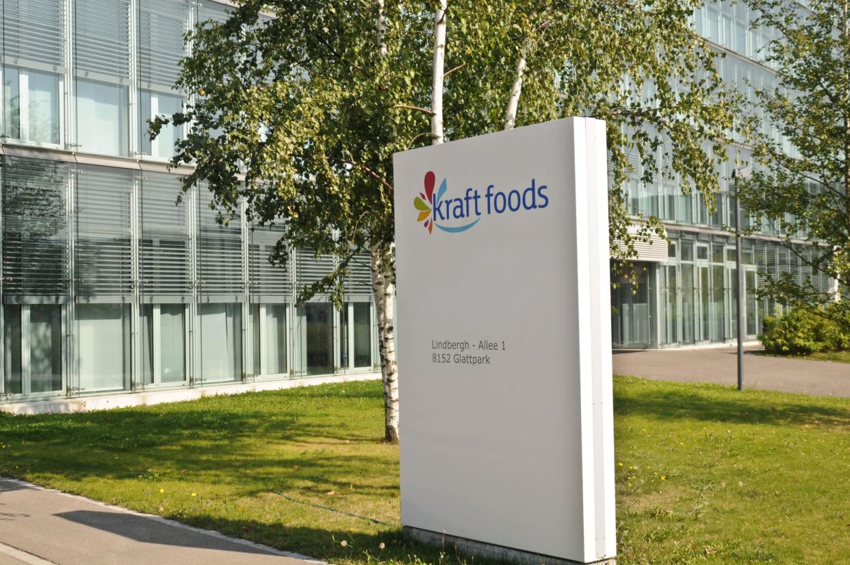 Zurich, Switzerland - September 26, 2011: Kraft Foods Zurich Headquarters - Local branch of a leading Food Company in the World. Company Logo with Part of the Building.